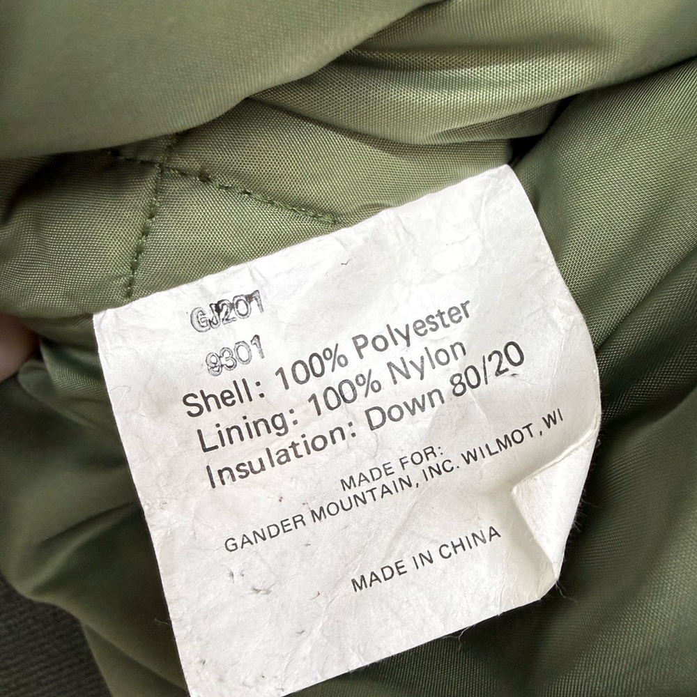 Vintage Gander Mountain Olive Down Quilted Bomber Jacket - Picture 7 of 9